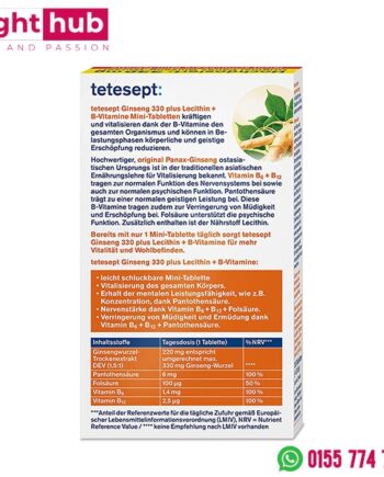 حبوب الجنسنغ وفيتامين ب والليسيثين tetesept Ginseng 330mg + B Vitamins + Lecithin