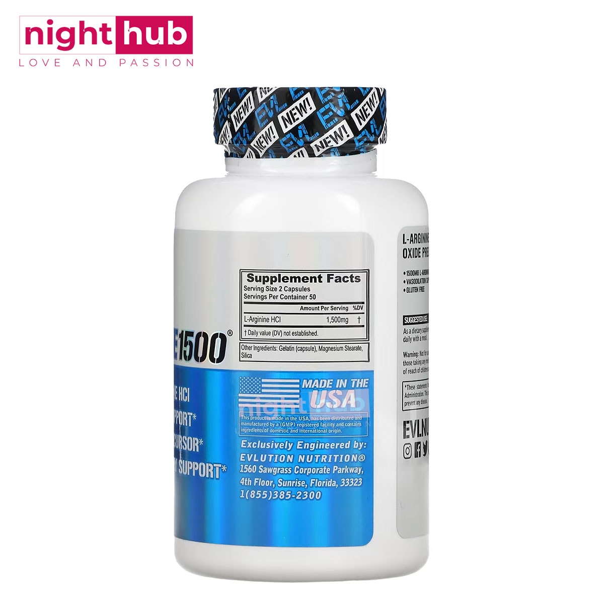 الارجنين كبسولات لتحسين الصحة العامة L - Arginine 1500 EVLution Nutrition 100 كبسولة