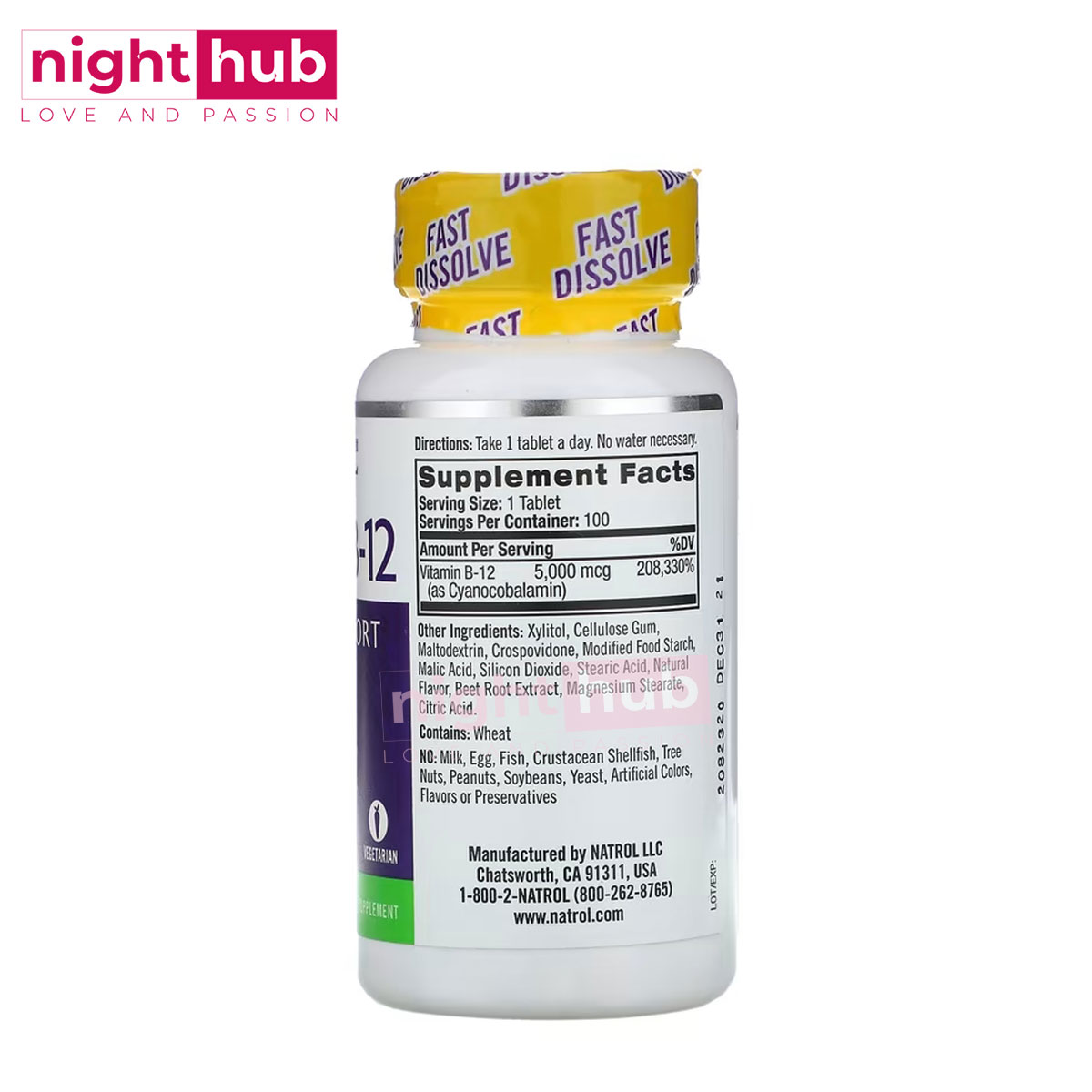 حبوب فيتامين ب12 بطعم الفراولة لتقوية الأعصاب Natrol b12 5000 مكجم 100 قرص 1 حبوب فيتامين ب12 بطعم الفراولة لتقوية الأعصاب Natrol b12 5000 مكجم 100 قرص