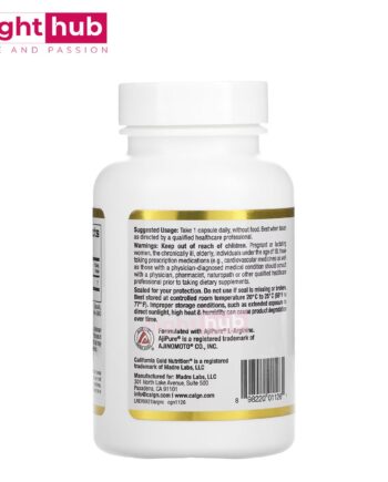 مكمل الارجنين 500 ملجم مكمل غذائي لصحة الأوعية الدموية والصحة الجنسية California Gold Nutrition L-Arginine 60 كبسولة