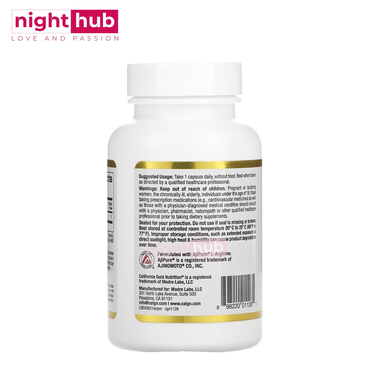 مكمل الارجنين 500 ملجم مكمل غذائي لصحة الأوعية الدموية والصحة الجنسية California Gold Nutrition L-Arginine 60 كبسولة