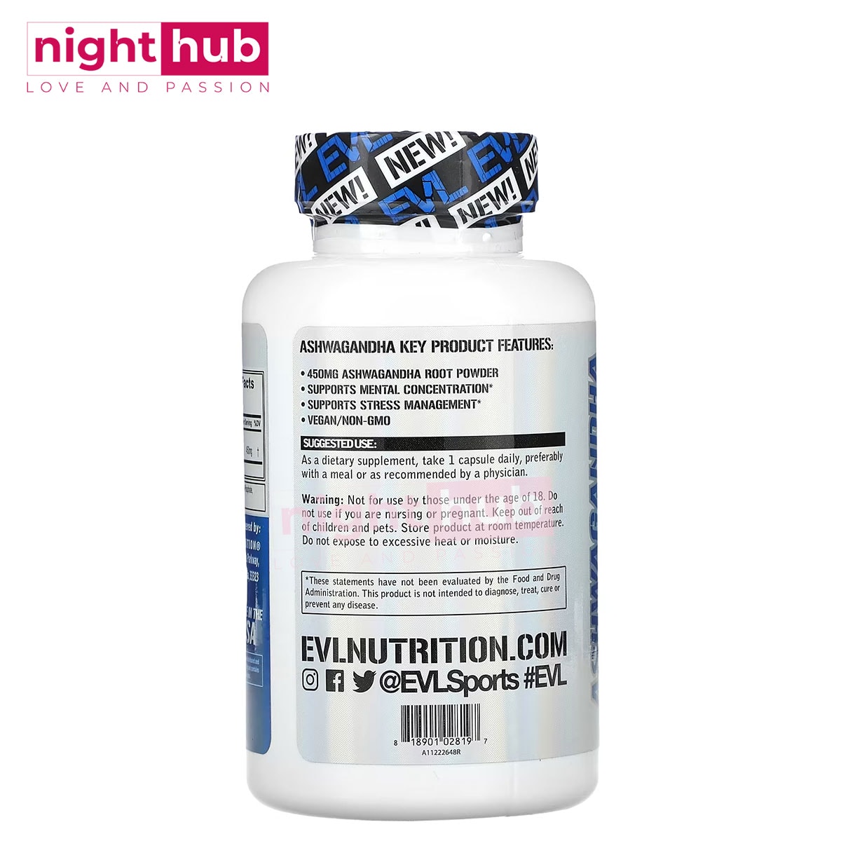 حبوب الاشوغاندا لدعم الصحة العامة EVLution Nutrition Ashwagandha 450 ملجم 30 كبسولة