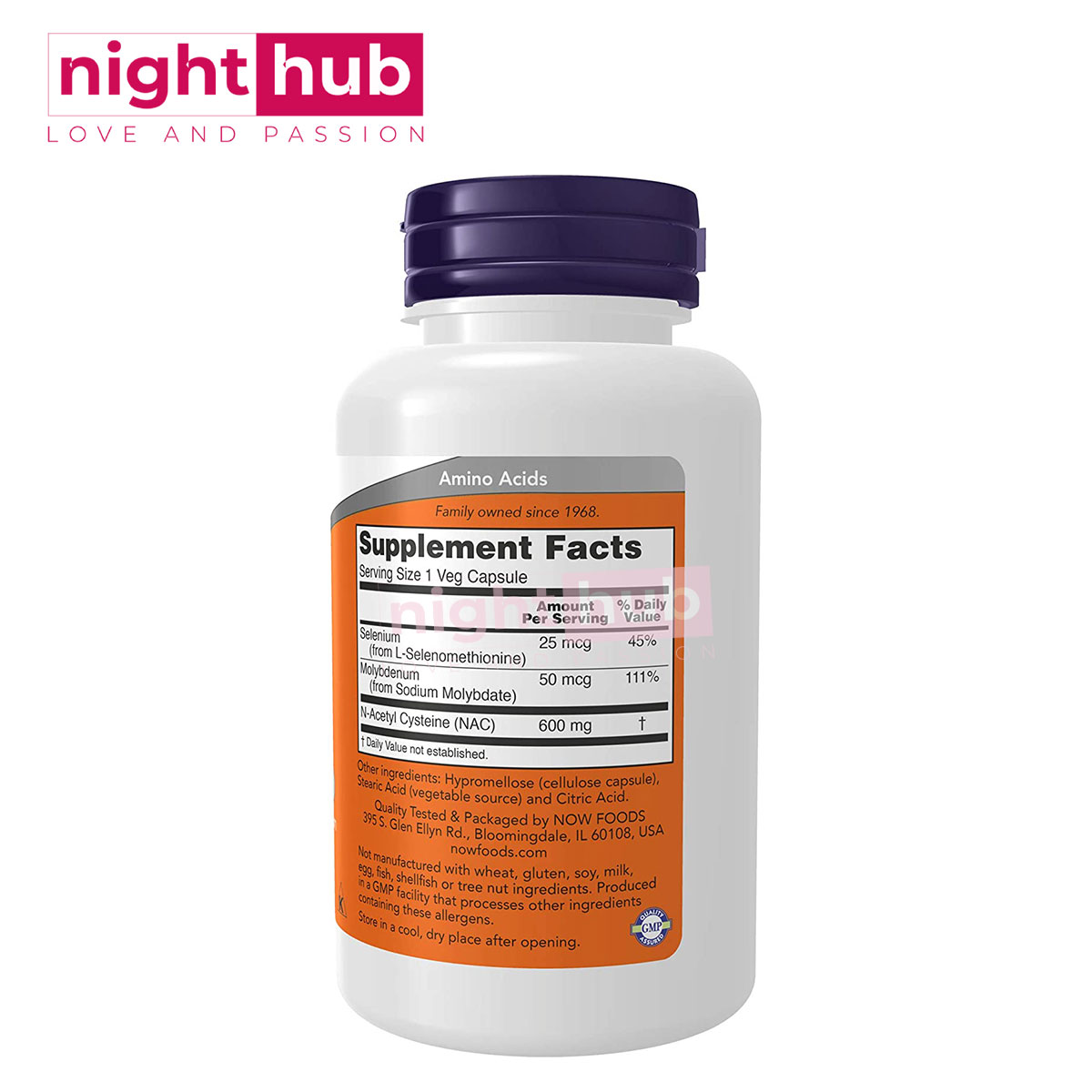 حبوب ناك 600 مجم مع السيلينوم والموليبدينوم 100 كبسولة نباتية NOW Foods, NAC