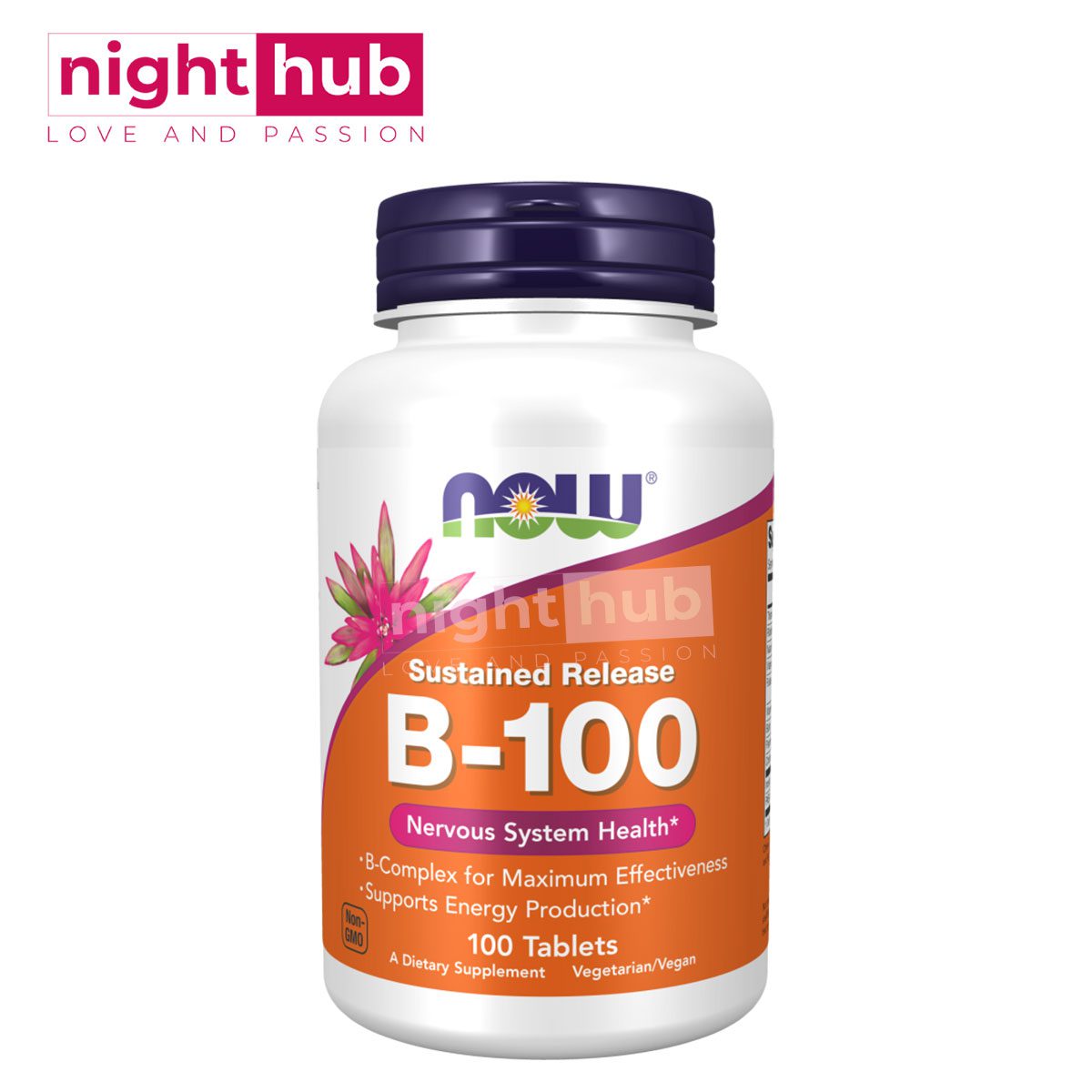 كبسولات ب100 فيتامين ب المركب لتحسين صحة الجهاز العصبي 100 قرص NOW Foods, Sustained Release B-100