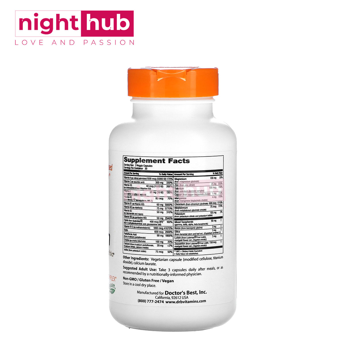 افضل ملتي فيتامين مع فيتامين د3 مع حمض الفوليك Doctor's Best, Multi-Vitamin with Vitashine D3 and Quatrefolic 90 كبسولة