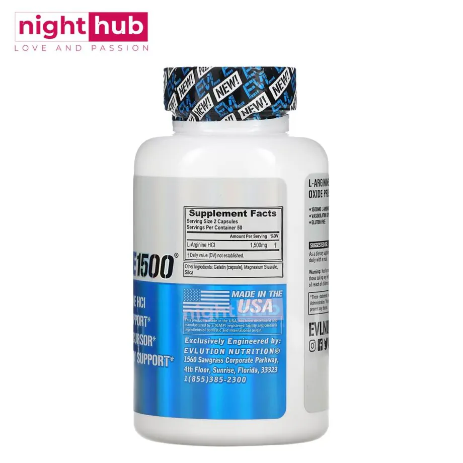 الارجنين كبسولات لتحسين الصحة العامة L - Arginine 1500 EVLution Nutrition 100 كبسولة