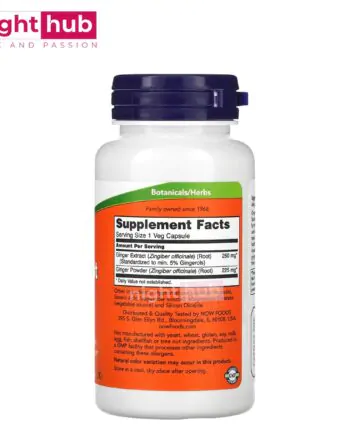 كبسولات الزنجبيل لدعم صحة الجهاز الهضمي والصحة الجنسية NOW Foods Ginger Root Extract 250 مجم 90 كبسولة