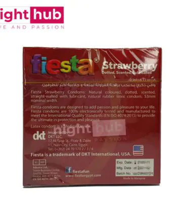 واقي ذكري محبب فيستا برائحة الفراولة fiesta strawberry Dotted Scented Lubricated Condom 3 قطع